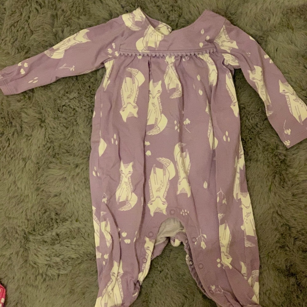 Tea Collection baby smocked purple fox romper